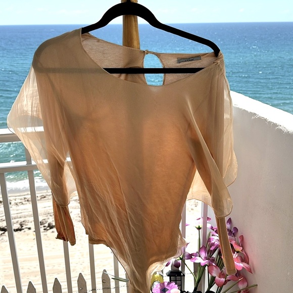 Baci elegant silk long sleeve Sheer Beige overlay top - Picture 3 of 6